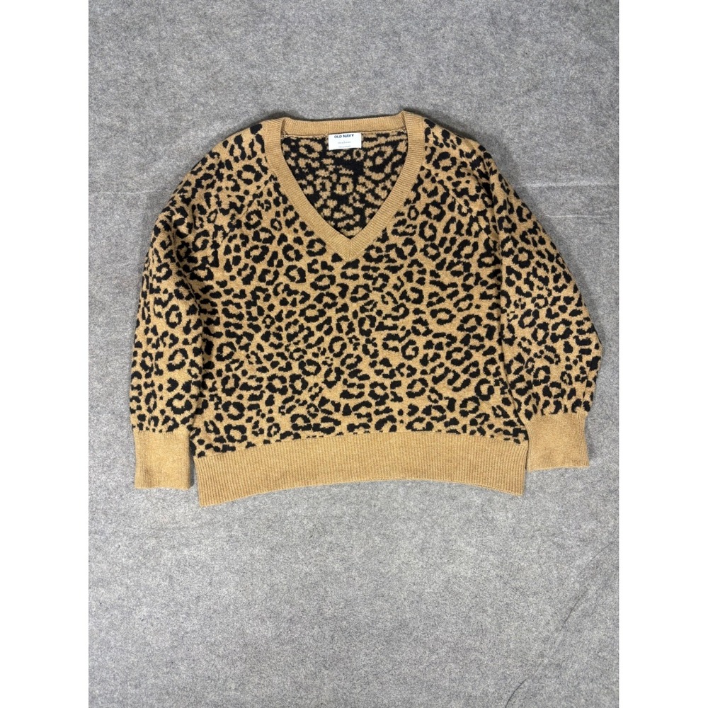 Old Navy Womens Good Vee-Ani Cheetah Brown Leopard Print V-Neck Sweater Large